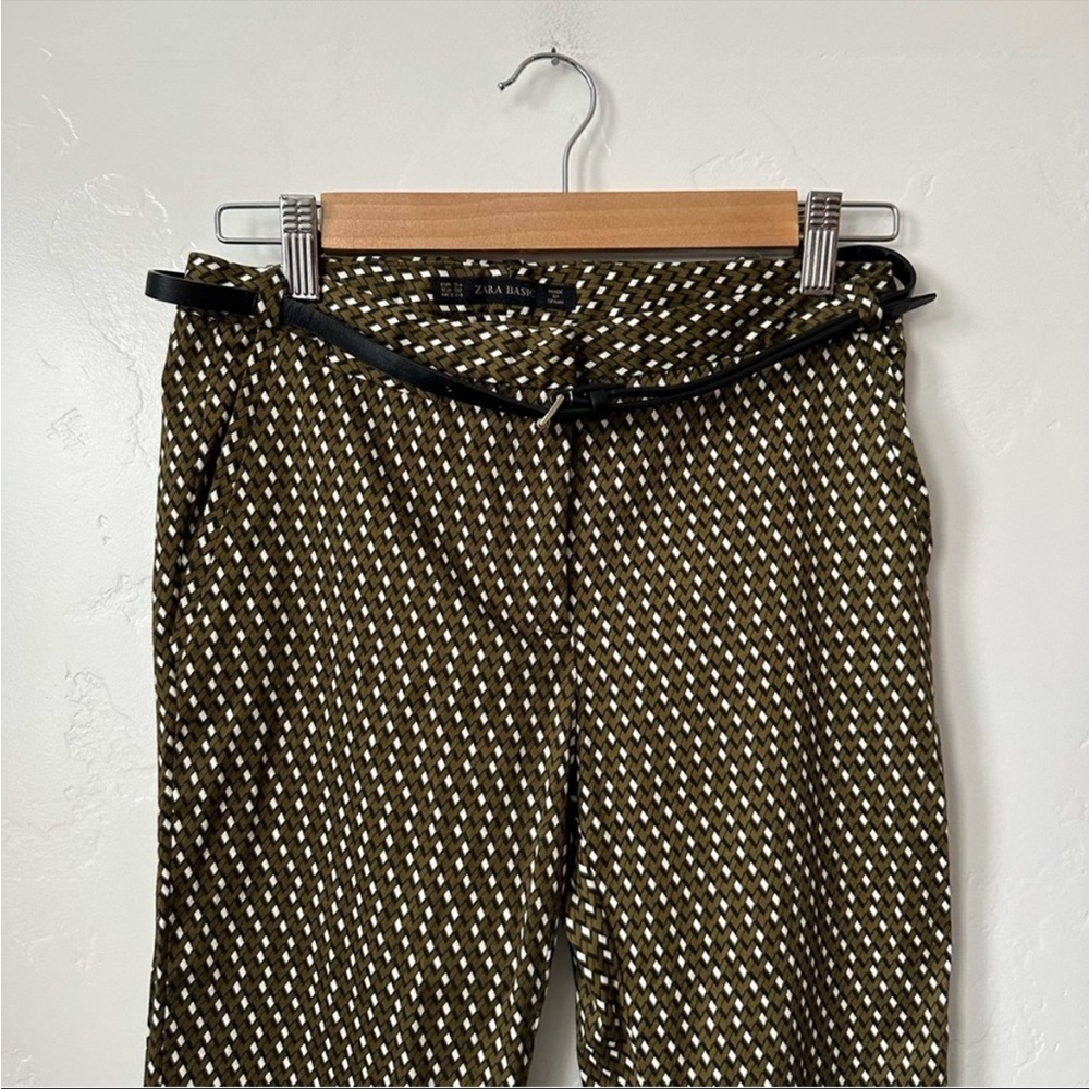 ZARA | Green Pattern Belted Skinny Trouser Pants
